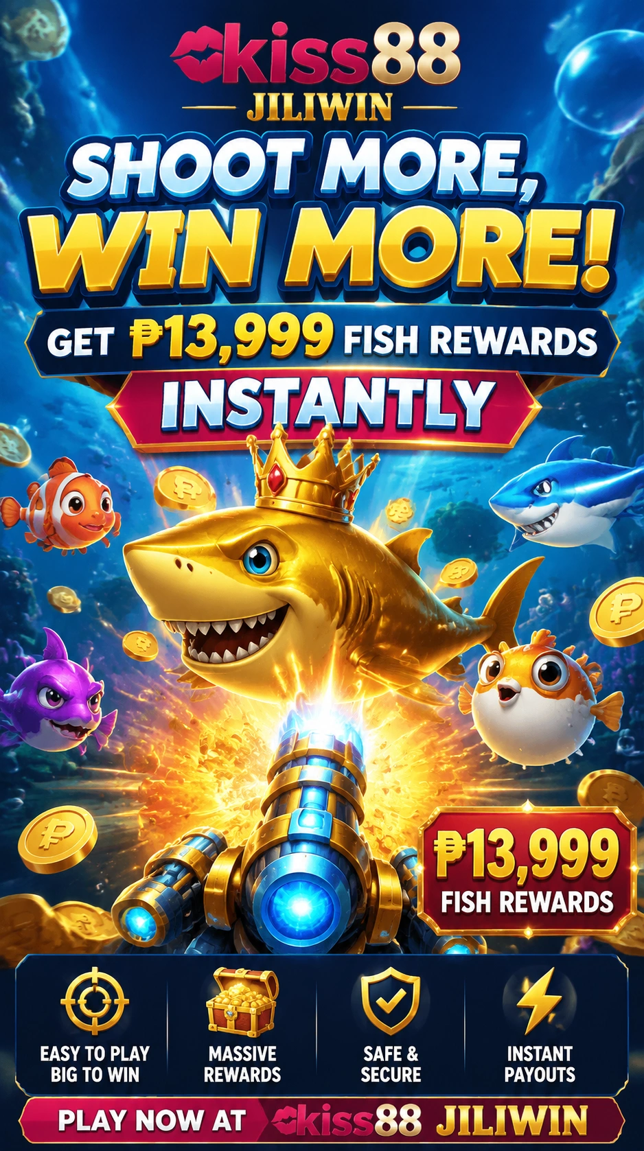 Fishing game room with bright underwater action