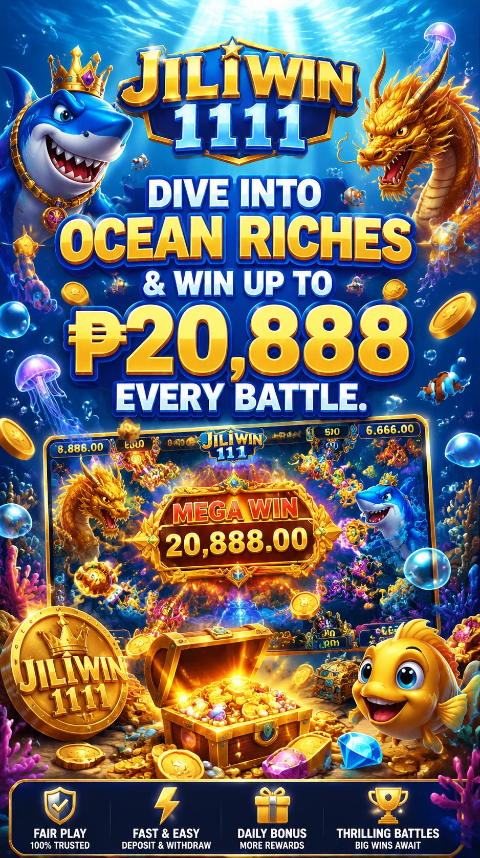 Fishing arcade style game screen on a mobile view
