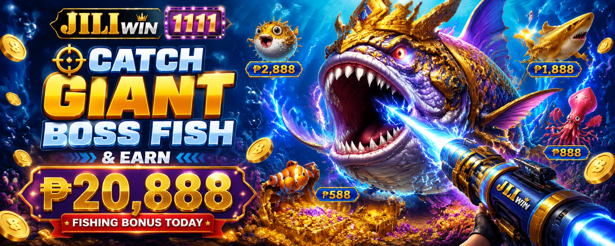 Underwater fishing room with bold visual effects